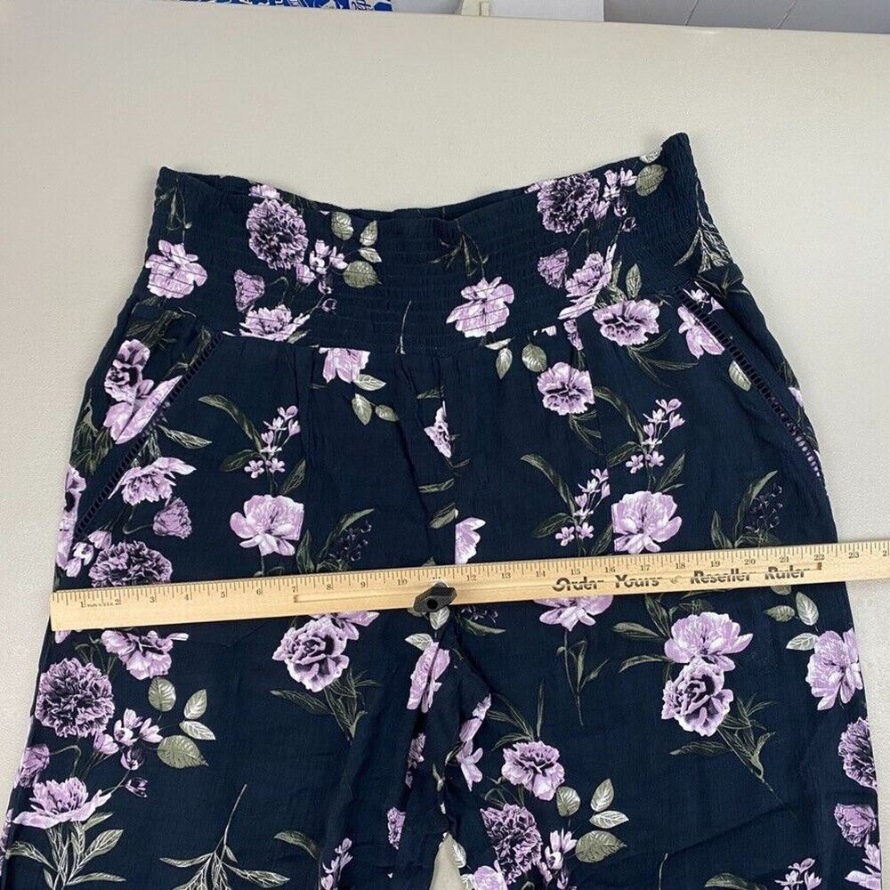 Three Dots Wide Leg Pants Womens XL Blue Dark Floral Baggy Gauzy Cottagecore - Picture 6 of 13